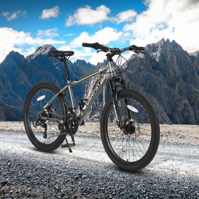 24 Inch Mountain Bike, Suitable For Boys And Girls, Steel Frame, Shimano 21 Speed Mountain Bike, With Dual Disc Brakes And Front Suspension, Banned Pl (Option: Black and grey)