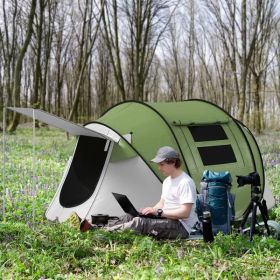 Outsunny Pop Up Tent with Porch and Carry Bag, 3000mm Waterproof, for 2-3 People Camping Hiking (Color Variants: Green)